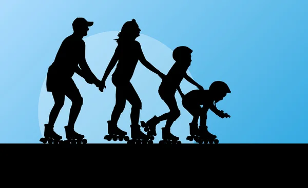 Familia en patines vector concepto de fondo — Vector de stock