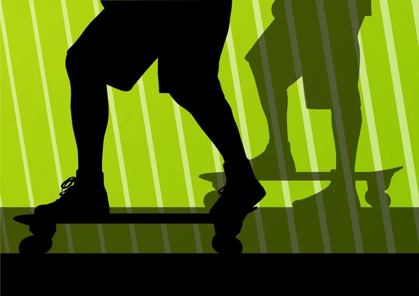 Skateboarders detailed silhouettes illustration background — Stock Vector