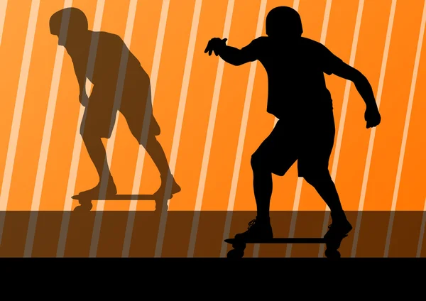 Skateboarders silhouettes détaillées illustration fond — Image vectorielle