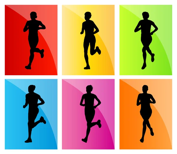 Running woman set vector background — Stock Vector