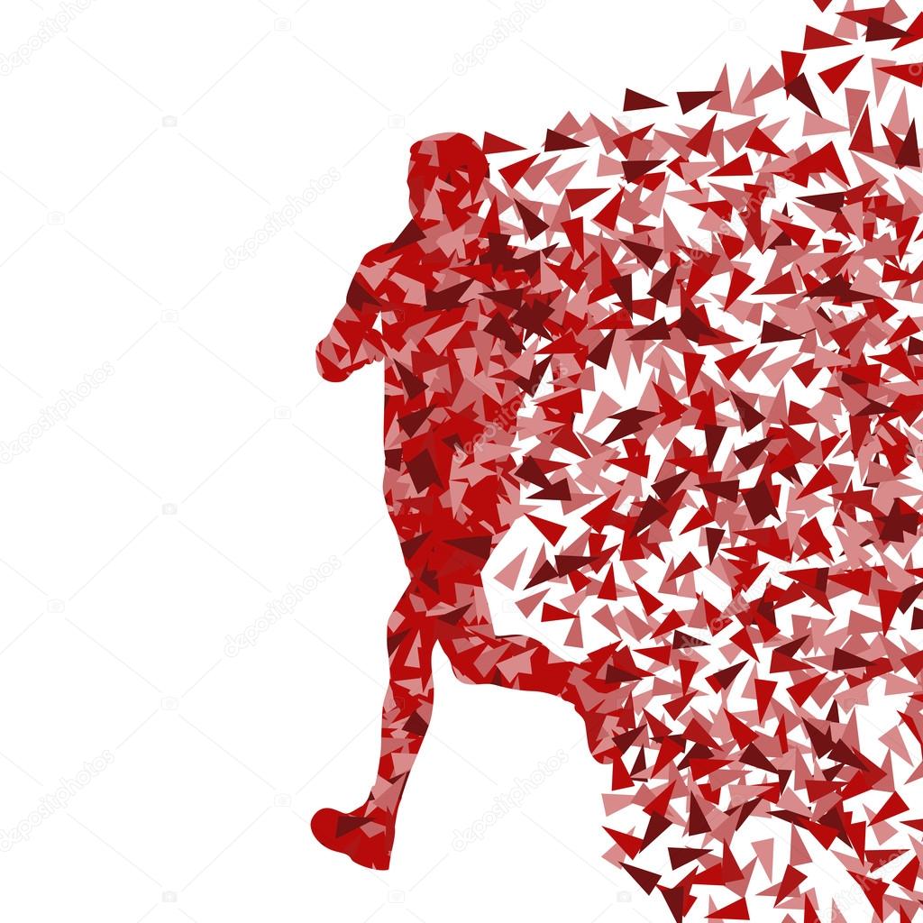 Runner abstract vector background, man made of fragments