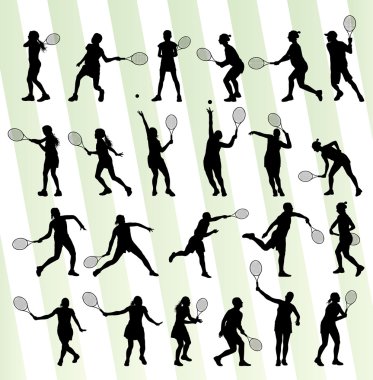 Tenis oyuncuları siluetleri vektör arka plan kavram kümesi