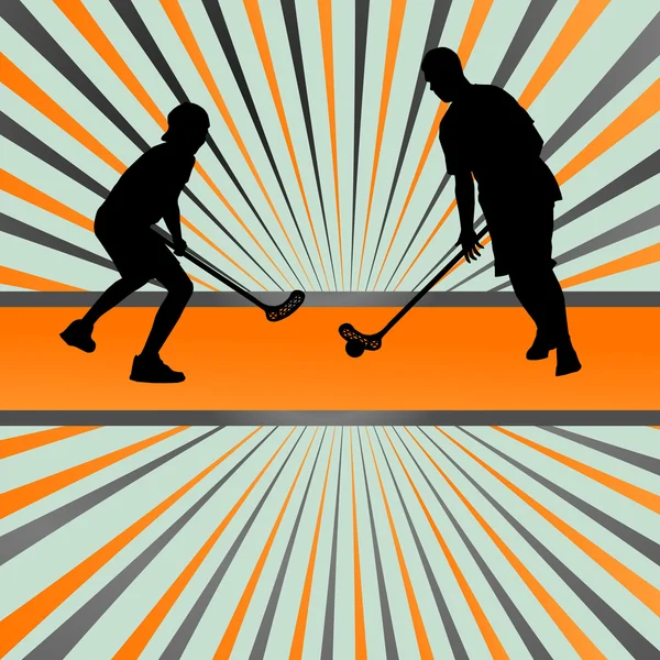 Floorball player vector silhouette background abstract burst — Stock Vector