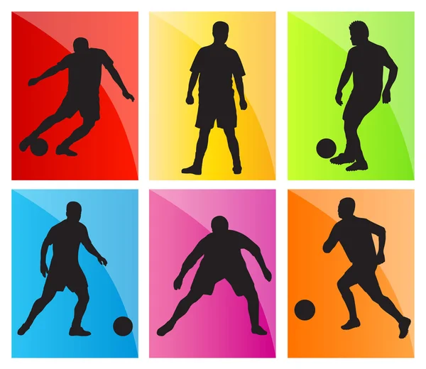 Soccer football player silhouette vector background set — Stock Vector