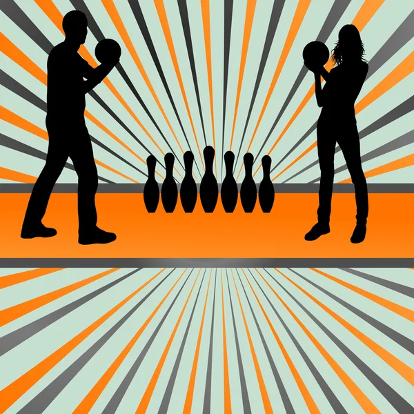 Bowling player silhouettes vector abstract background — Stock Vector