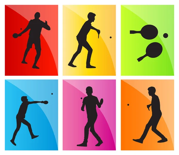 Tafeltennis speler silhouet pingpong instellen vector achtergrond — Stockvector