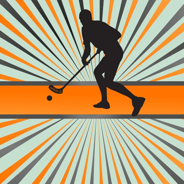 Floorball jugador vector silueta fondo abstracto — Vector de stock