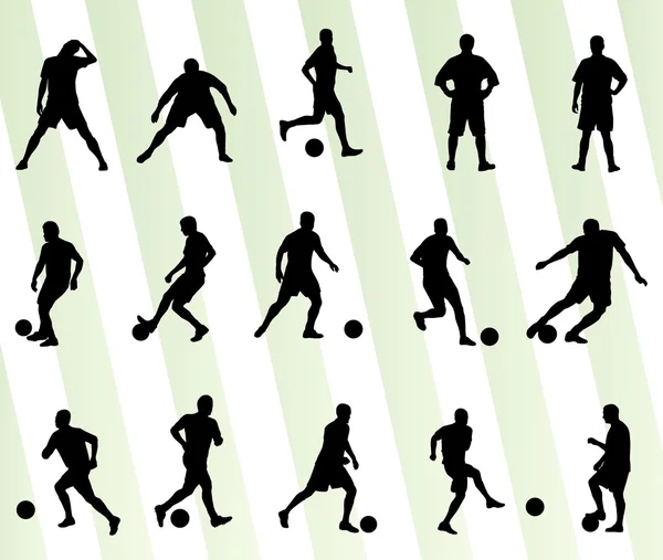 Soccer football player silhouette vector background set — Stock Vector