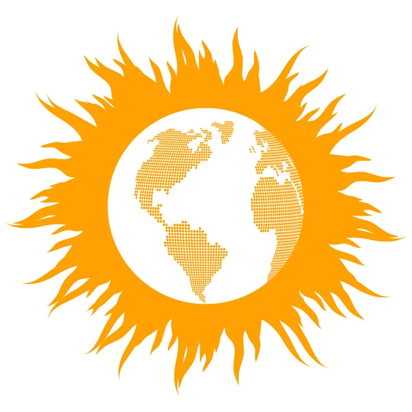 Global warming concept with burning globe like sun vector backgr - Stok Vektor