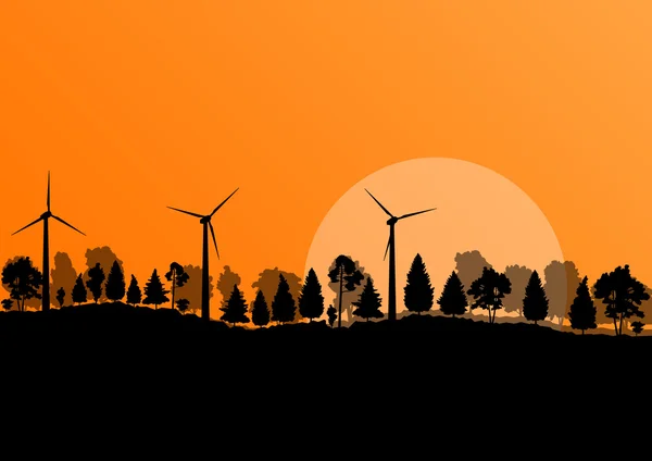 Energies alternatives éoliennes dans les campagnes — Image vectorielle