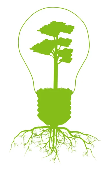 Groene boom in gloeilamp symbool van hernieuwbare energie vector backg — Stockvector