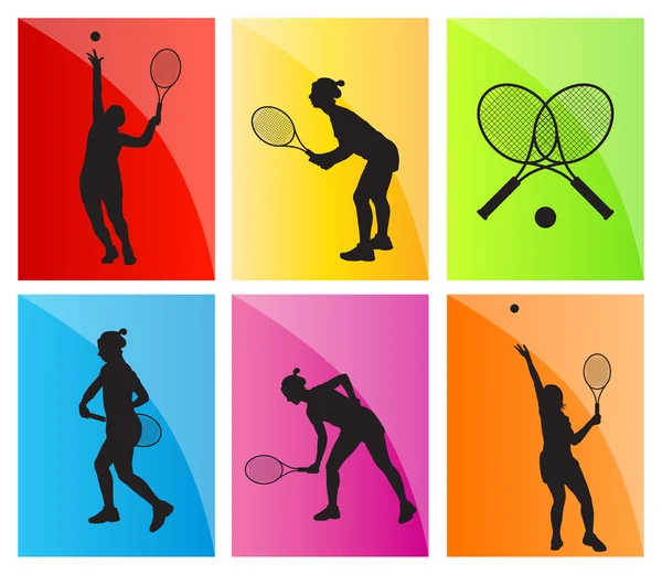 Tennisspieler Silhouetten Vektor Hintergrund Set — Stockvektor