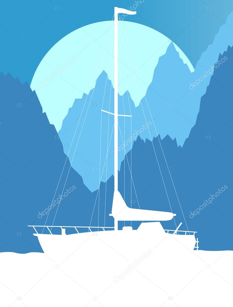 Yacht, boat sailing vector background