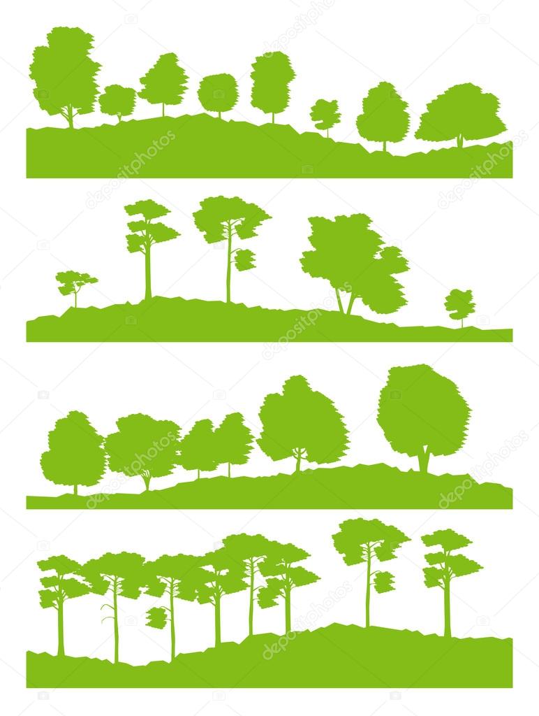 Forest trees silhouettes landscape illustration collection ecolo