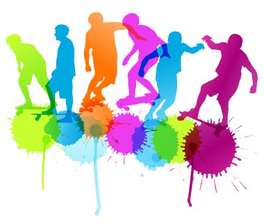 Skateboarders detailed silhouettes vector background concept wit clipart