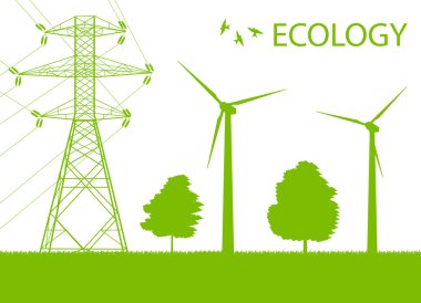 Rüzgar alternatif enerji jeneratör yeşil vektör arka plan ve Merhaba
