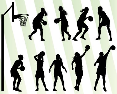 Kadınlar Basketbol vektör arka plan siluet set