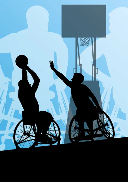 Man in de rolstoel spelen basketbal, gehandicapte vector bac — Stockvector