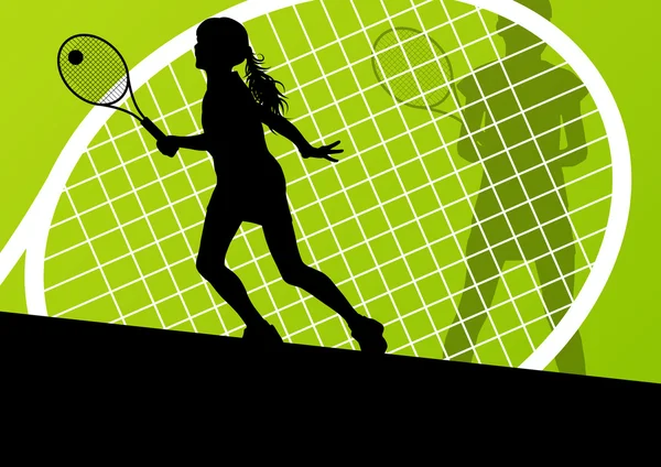 Tennis players detailed silhouettes vector background concept — Stock Vector