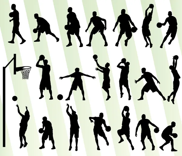 Ensemble de silhouette de fond vectoriel de basket homme — Image vectorielle