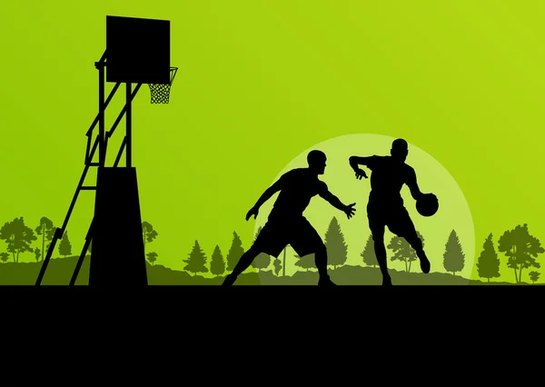 Basketball player landscape vector background concept — Stock Vector