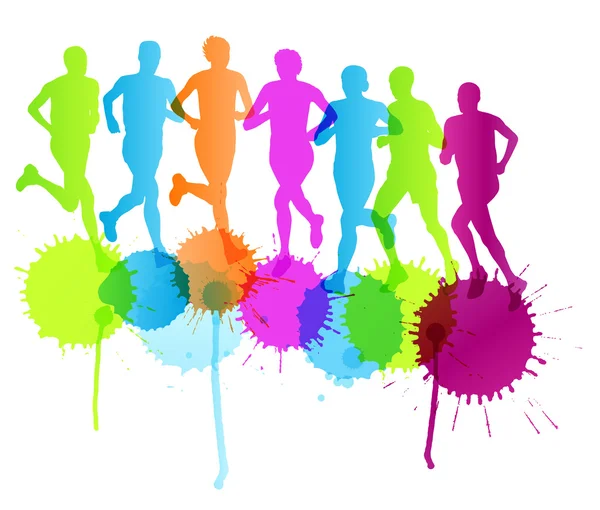 Group of runners vector background concept splashes — Stock Vector