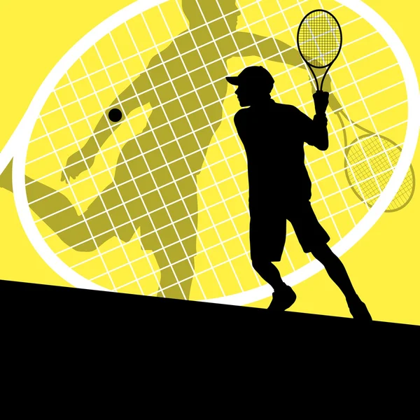 Tennis players detailed silhouettes vector background concept il — Stock Vector