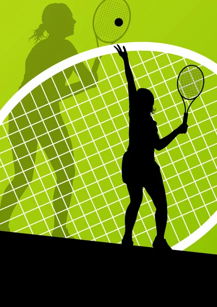 Tennis players detailed silhouettes vector background concept il — Stock Vector