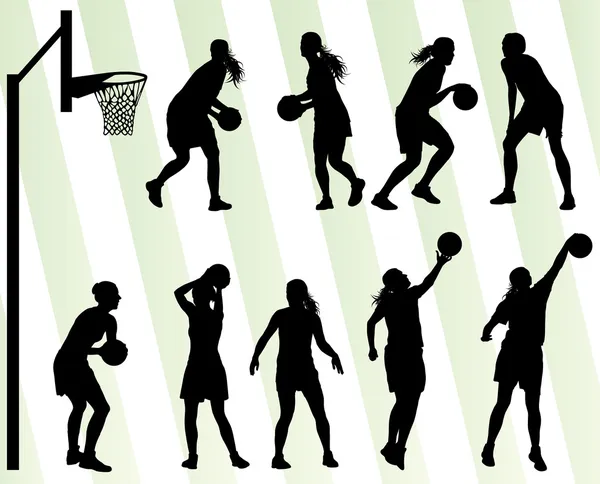 Ženy basketbal vektorové pozadí silueta sada Vektorová Grafika