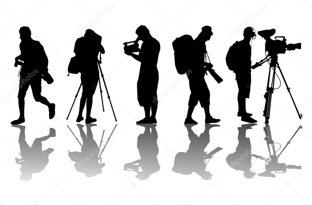 Cameramen and camcorder video operator vector background