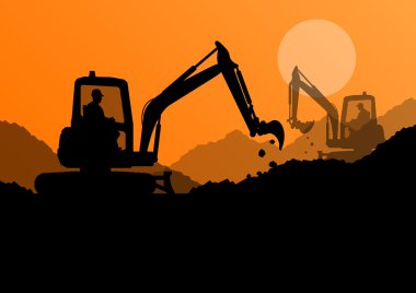 Ekskavatör yükleyiciler ve işçiler ile inşaat sahasında kazı