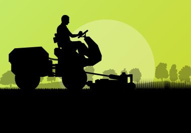 Çim biçme, çim vektör arka plan manzara kesme makinesi