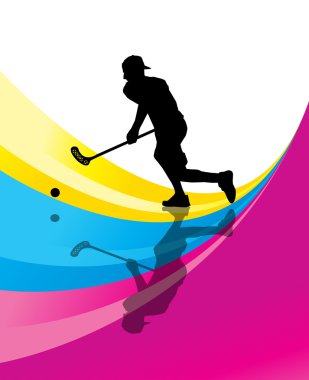 Floorball player vector silhouette abstract background clipart