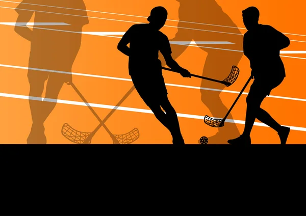 Floor ball players active children sport silhouettes background — Stock Vector