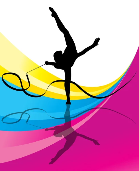 Teenager gymnastics with ribbon vector abstract background — Stock Vector