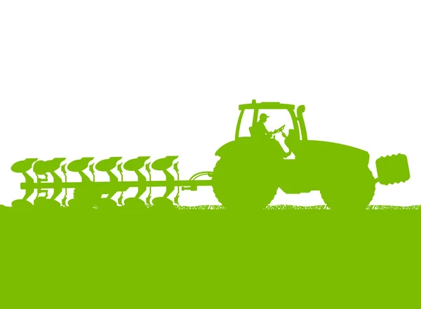 Сільськогосподарський трактор, що оранює землю в зернових культурах — стоковий вектор