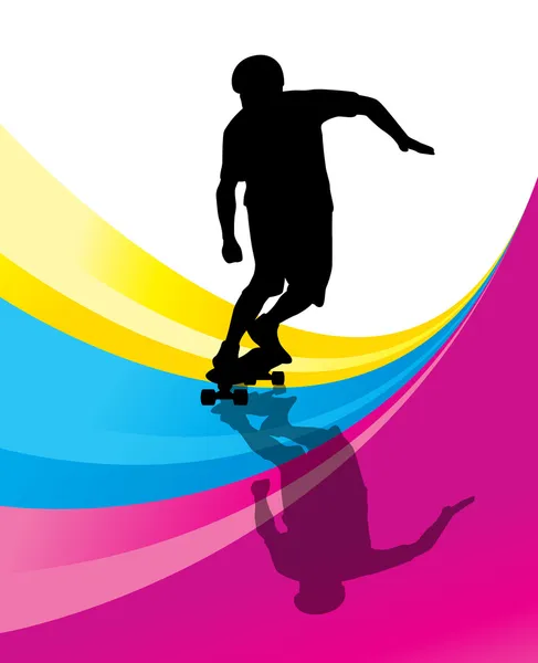 Skateboarders detailed silhouettes vector background concept — Stock Vector