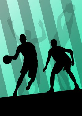 Basketbol oyuncu aktif spor siluetleri vektör arka plan