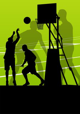 Basketbol oyuncu aktif spor siluetleri vektör arka plan