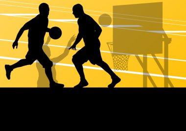 Basketbol oyuncu aktif spor siluetleri vektör arka plan