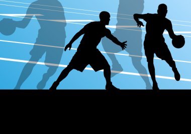 Basketbol oyuncu aktif spor siluetleri vektör arka plan