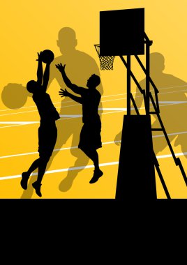 Basketball players active sport silhouettes vector background clipart