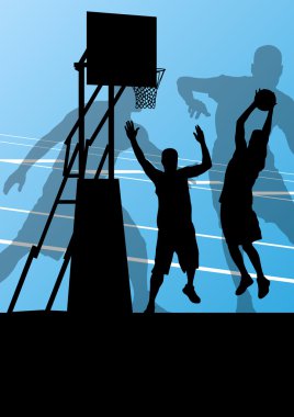 Basketbol oyuncu aktif spor siluetleri vektör arka plan