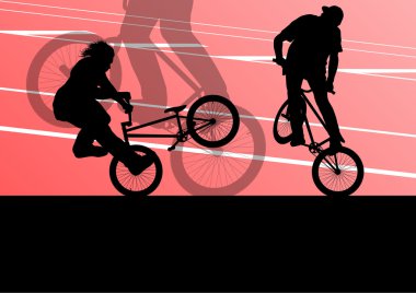 aşırı bisikletçi aktif spor siluetleri vektör arka plan