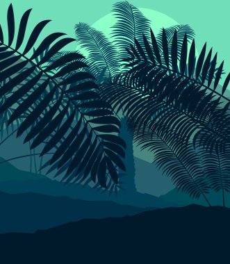 Fondo de vector misterioso al atardecer tropical Palms