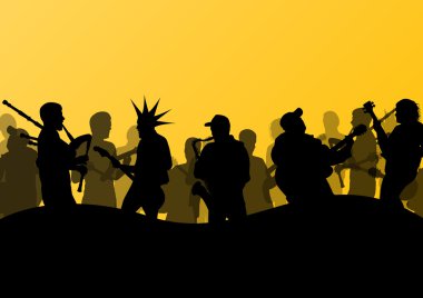 rock konseri çeşitli müzisyenlerin soyut manzara arka plan kötü