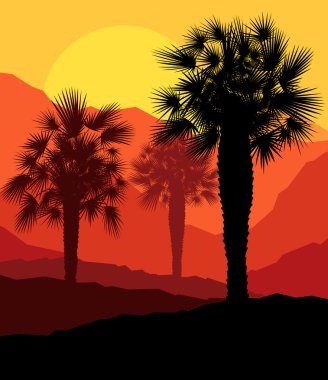 Fondo de vector misterioso al atardecer tropical Palms