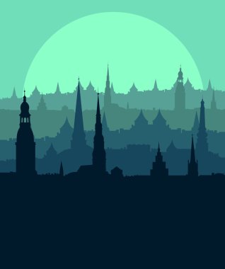 eski vintage şehir şehir manzara detaylı illustrati moon ile