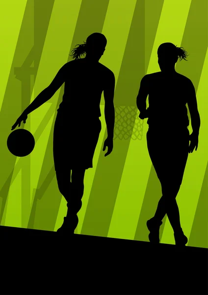 Basketball joueurs sport actif silhouettes arrière-plan vectoriel — Image vectorielle