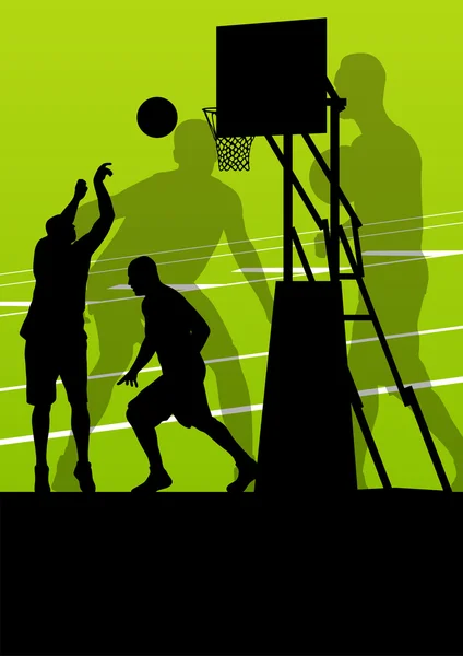 Basketball joueurs sport actif silhouettes arrière-plan vectoriel — Image vectorielle